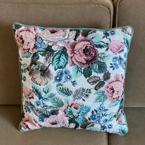 Vintage Floral Tapestry Throw Pillow - Picture 2 of 3